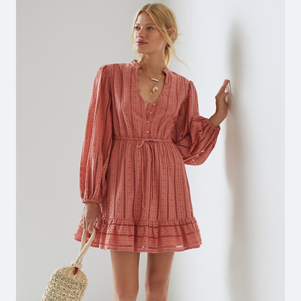 Anthropologie Forever That Girl Eyelet Mini Dress Pink